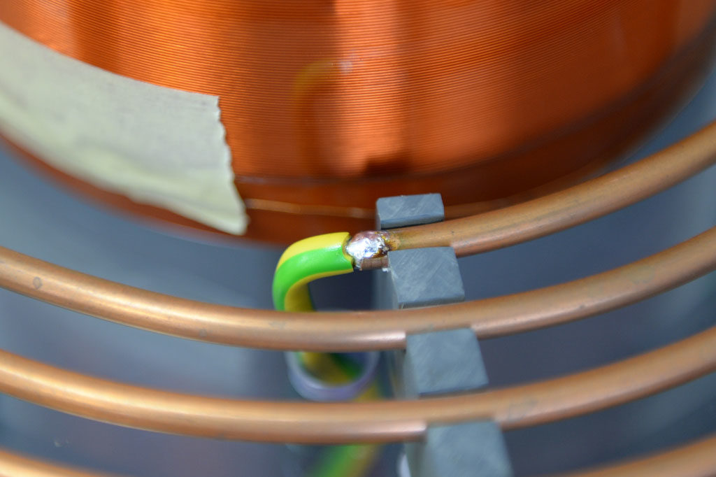 Lötverbindung zwischen Primärspule und 10mm²-Kabel
